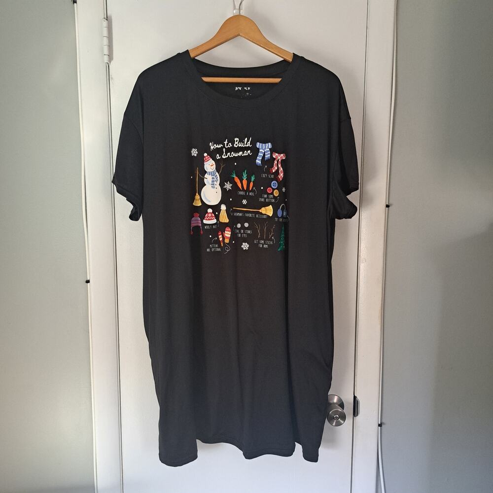 Joy Spun Black "How To Build A Snowman" Sleep Shirt Women's Plus 3X - Picture 1 of 5